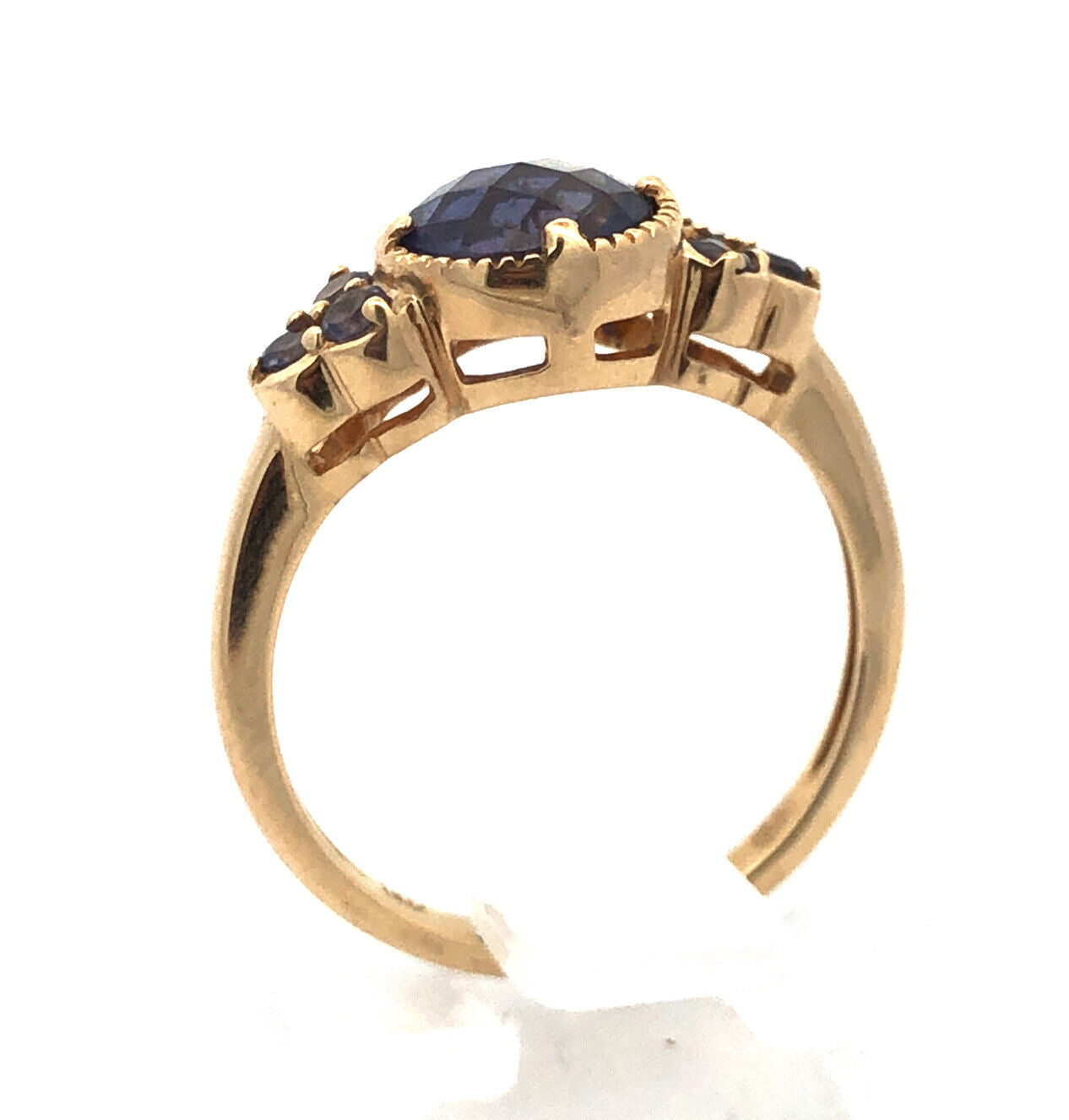 Designer 14K Yellow Gold Round Cushion Cut Tanzanite Ring