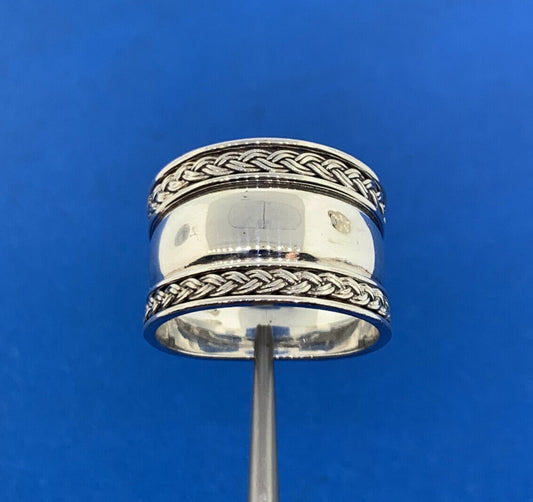 Designer BA Suarti Sterling Silver 925 Wide Band Weave Design Statement Ring