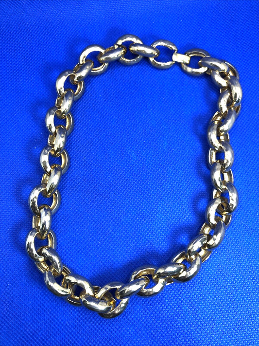 1970's Erwin Pearl Gold Tone Hammered Circle Bar Link Chunky Chain Necklace