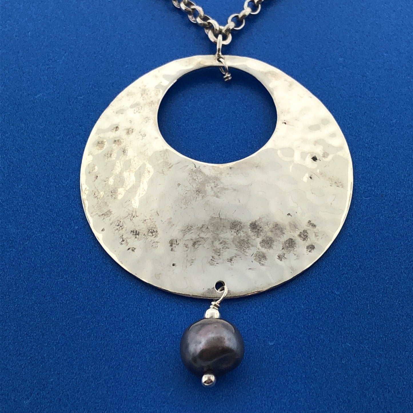 Designer Avi Soffer 925 Sterling Silver Pearl Amethyst Beaded Hammered Necklace