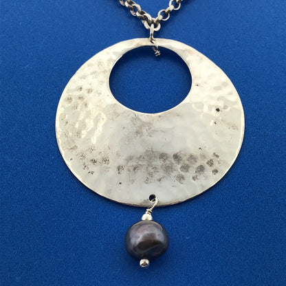 Designer Avi Soffer 925 Sterling Silver Pearl Amethyst Beaded Hammered Necklace