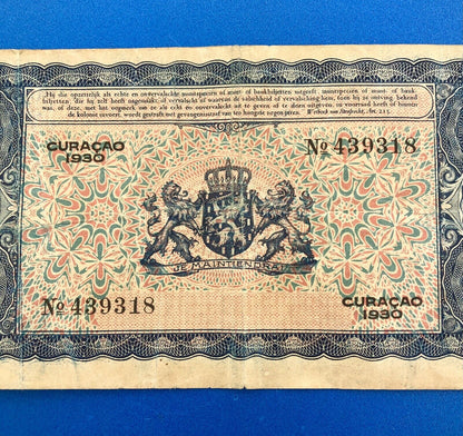 1930 Curacao 5 Gulden De Curacaoshe Bank Dutch Administration Rare Currency Note