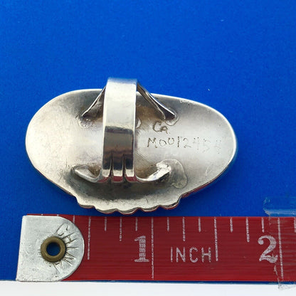 Mid Century Signed Dated Native American Sterling Silver Turquoise Finger Ring