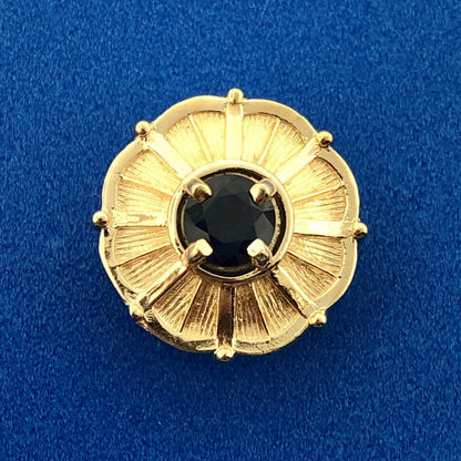 Vintage 14k Yellow Gold Blue Spinel Solitaire Slide Charm for Bracelet