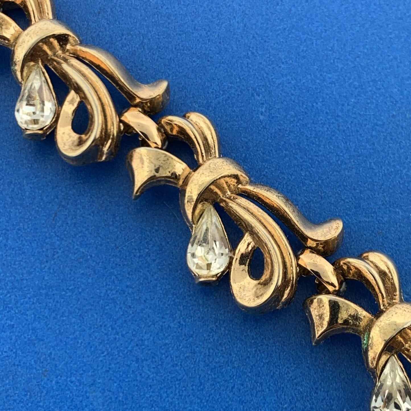 1950s Alfred Philippe Crown Trifari Gold Tone Rhinestone Bracelet Necklace Set