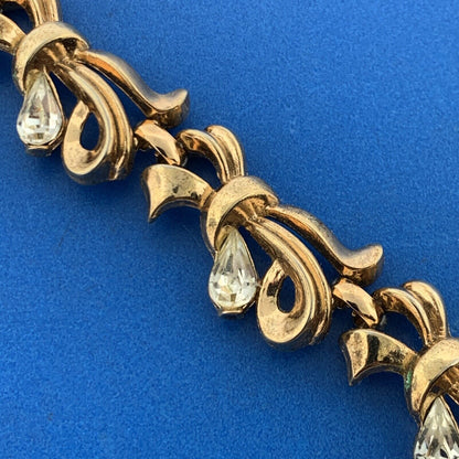 1950s Alfred Philippe Crown Trifari Gold Tone Rhinestone Bracelet Necklace Set