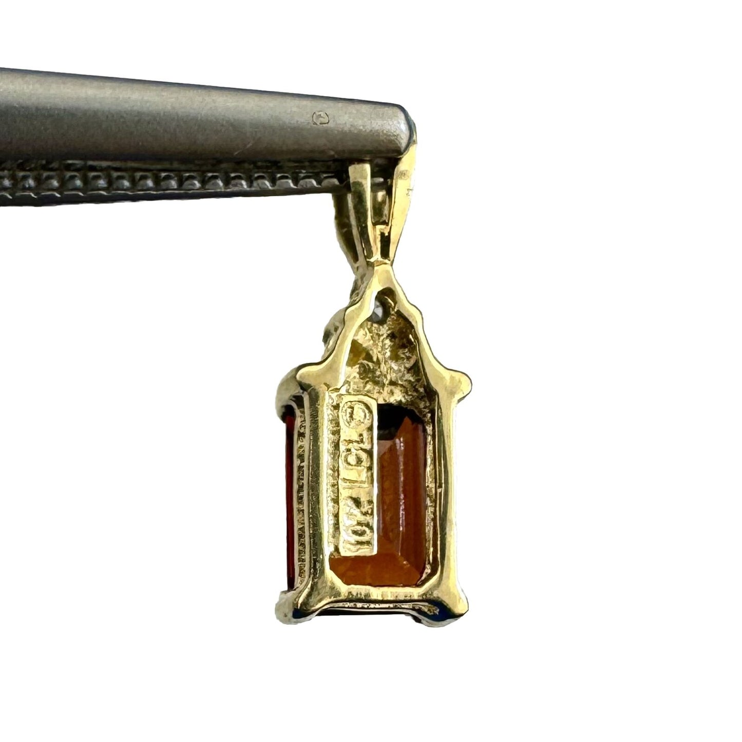 Designer LGL 10K Yellow Gold Emerald Cut Garnet Diamond Accents Petite Pendant