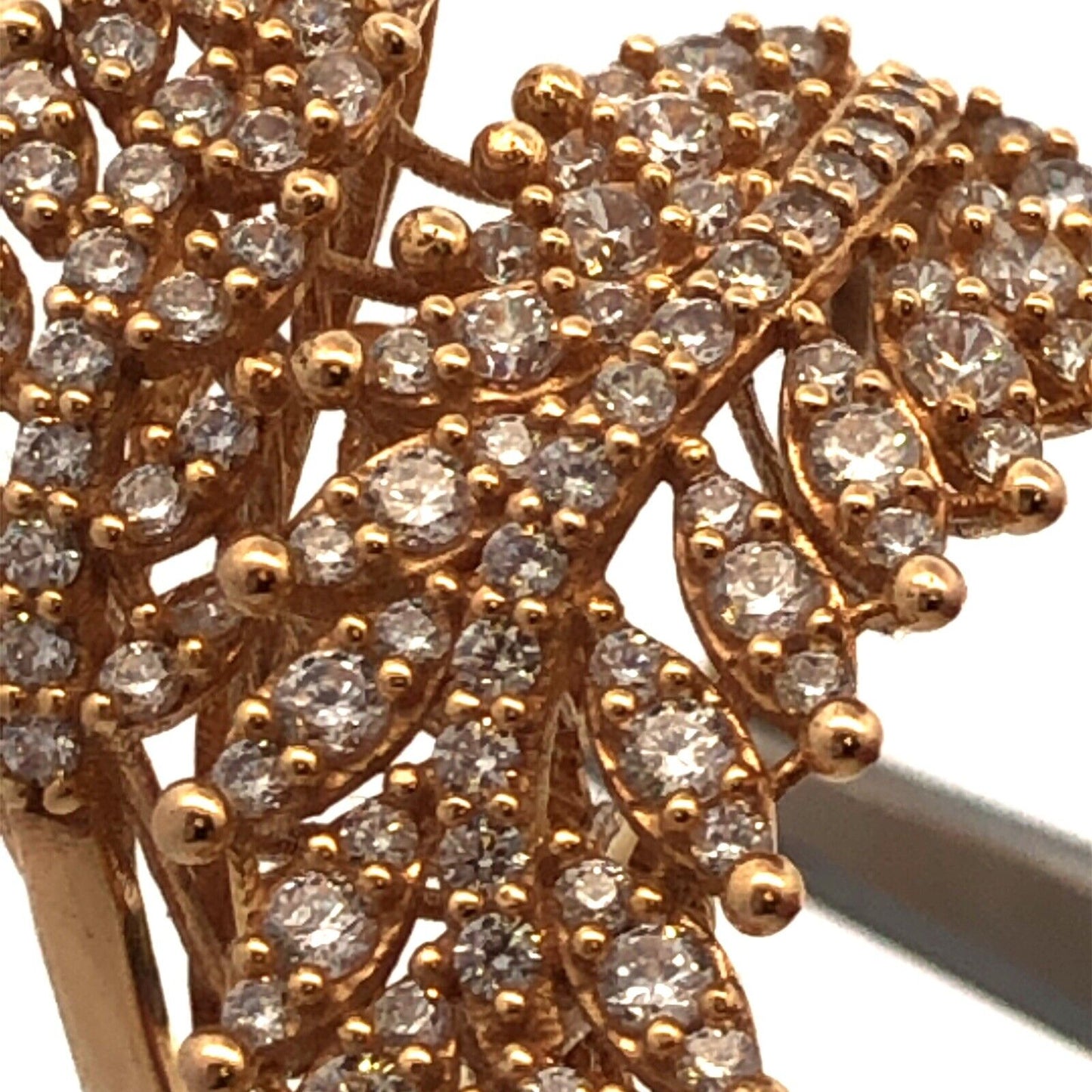 Designer 18K Yellow Gold Cubic Zirconia Leaves Feather Bypass Statement Ring