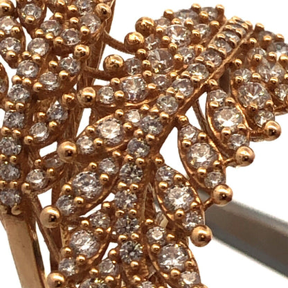 Designer 18K Yellow Gold Cubic Zirconia Leaves Feather Bypass Statement Ring