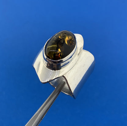 Vintage George Nakai Navajo Sterling Silver 925 Amber Abstract Bypass Ring