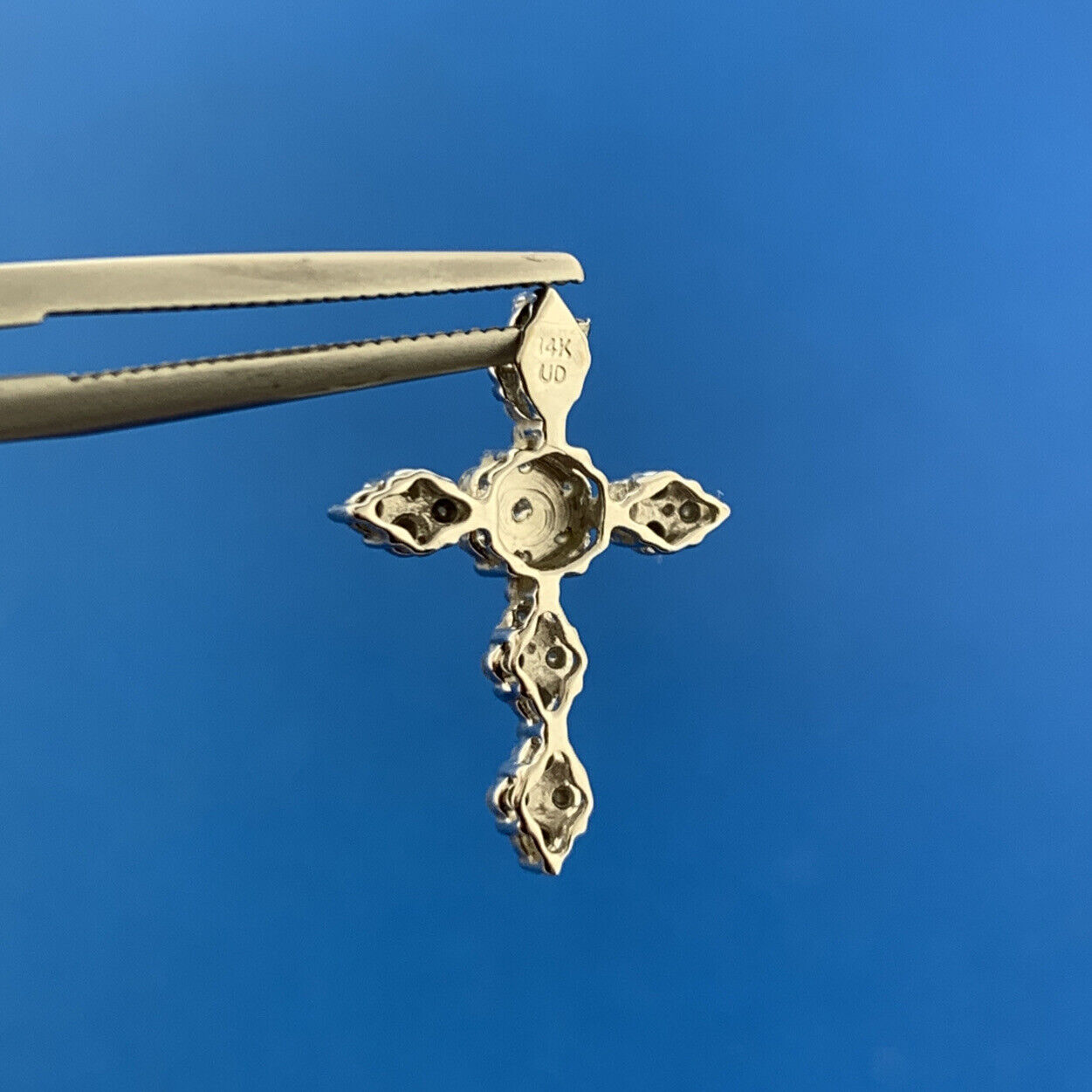 Designer 14K White Gold Pave Diamond Religious Communion Bridal Cross Pendant