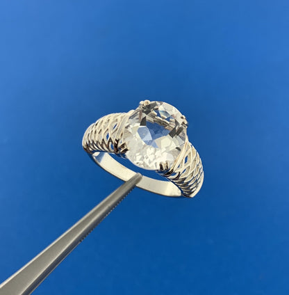 Designer Sterling Silver 925 Oval Cubic Zirconia CZ Statement Cocktail Ring