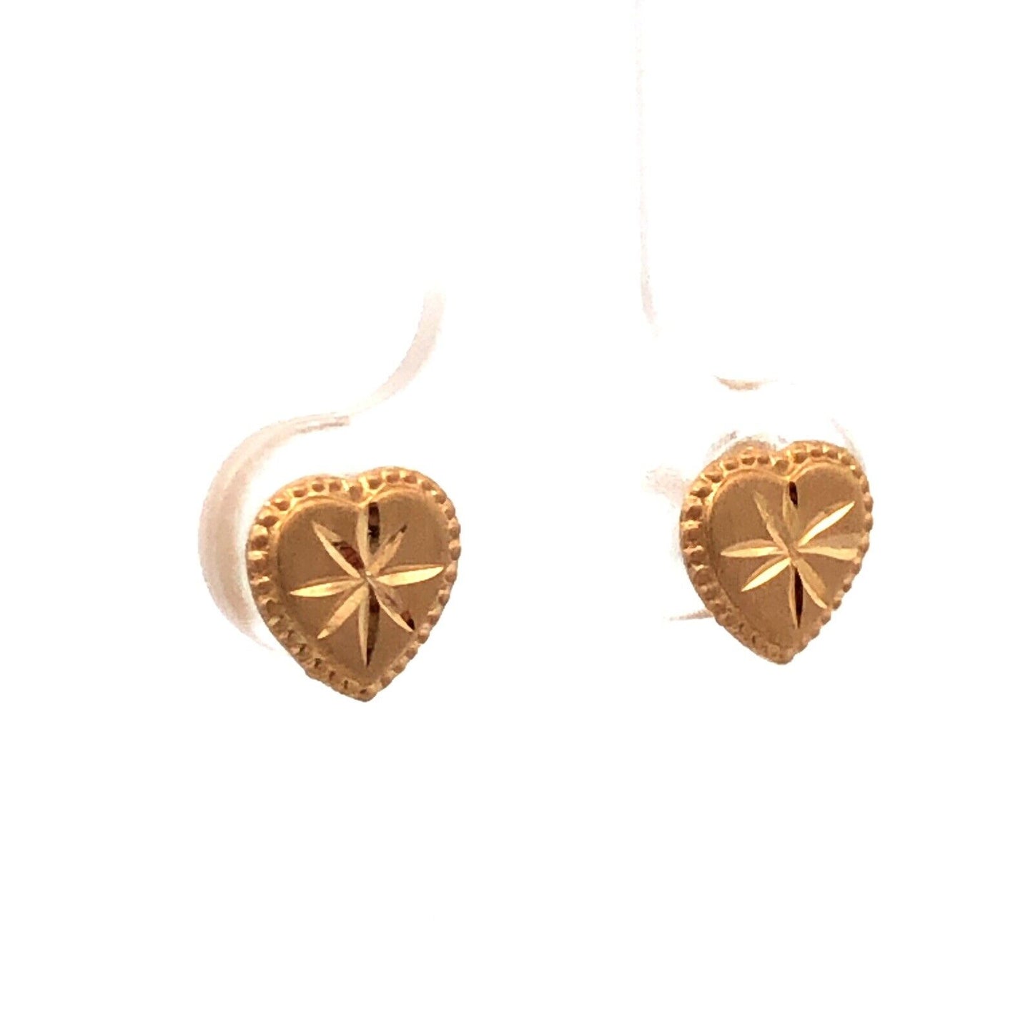 14K Yellow Gold Starburst Textured Heart Stud Earrings