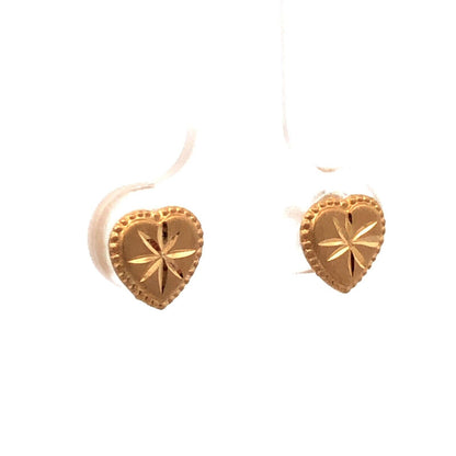 14K Yellow Gold Starburst Textured Heart Stud Earrings