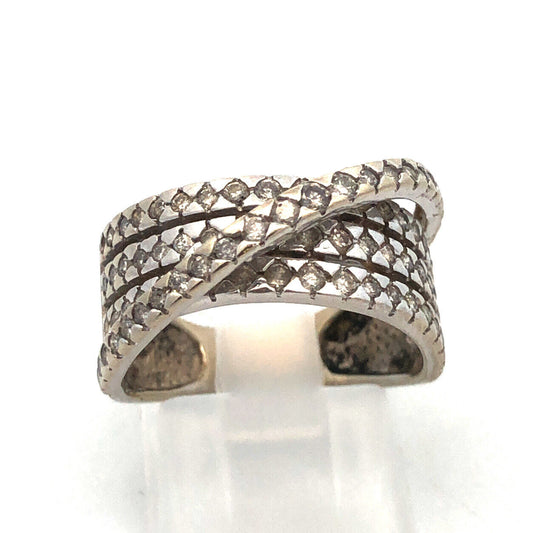 Designer 10K White Gold Diamond Crossover Four Band Anniversary Coctail Ring