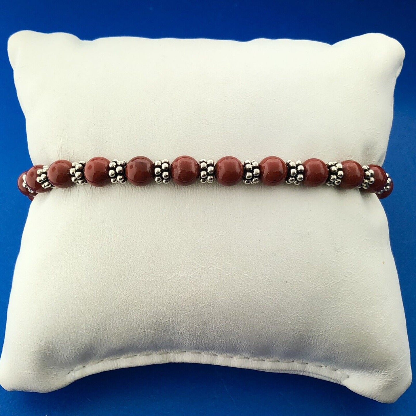 Doug Paulus dP Sterling Silver Red Jasper Bead Silver Bead Stretch Bracelet NWT