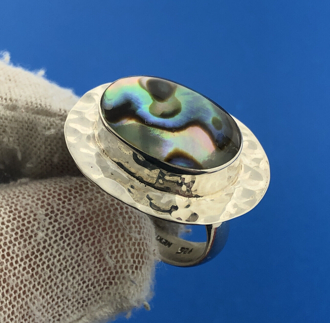 Designer CII Mexican Sterling Silver 925 Cabochon Abalone Shell Ring Size 7