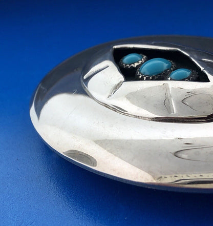 Silver Tone Native American Inspired Turquoise Concho Belt Buckle Artisan Signed