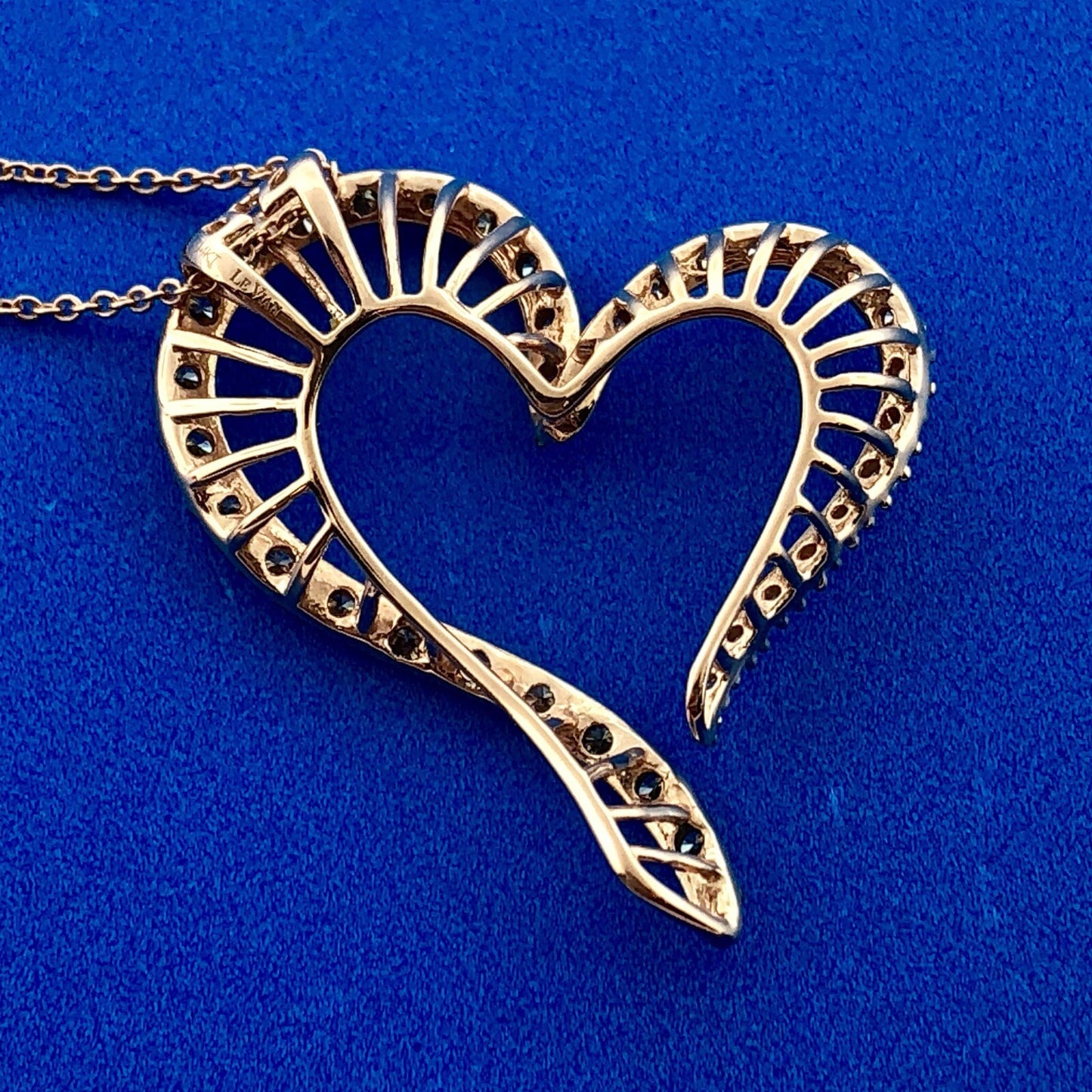 14K Rose Gold White Champagne Diamond Free Form Heart Anniversary Necklace