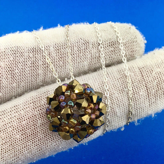 Stunning Sterling Silver 925 Faceted Glass and Bead Crystal Ball 18.5" Necklace