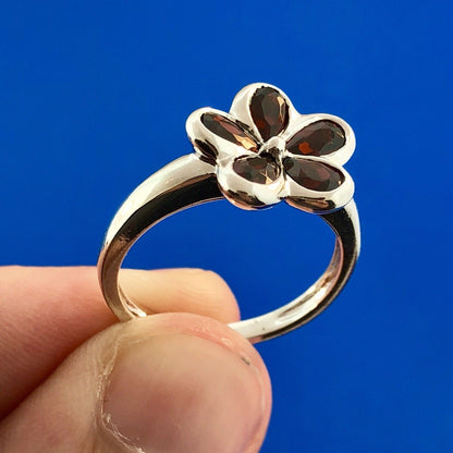 Designer 925 Sterling Silver Garnet Flower January Birthday Occasion Ring
