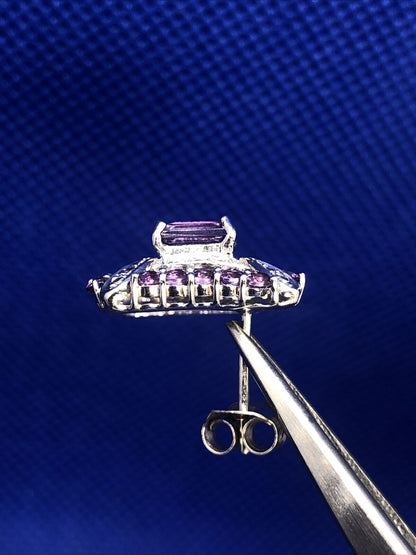 Purple Amethyst 925 Sterling Silver Square Statement Stud Earrings