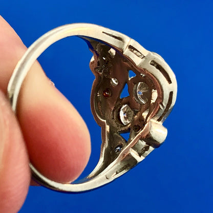 Art Nouveau Art Deco Platinum Diamond Floral Cluster Engagement Cocktail Ring