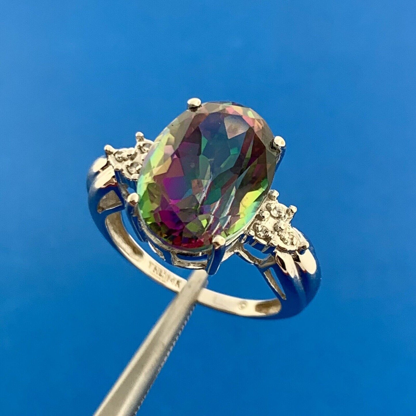 Samuel Aaron THL 14K White Gold Oval Mystic Topaz Diamond Accented Ring