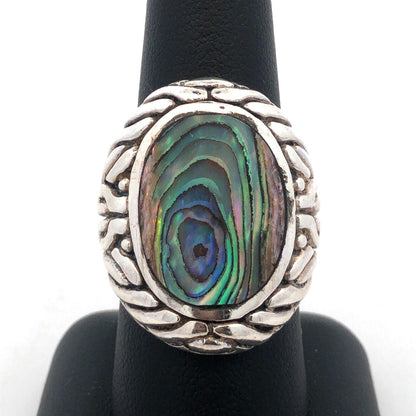 Designer CFJ 925 Sterling Silver Oval Abalone Textured Modernist Dome Ring