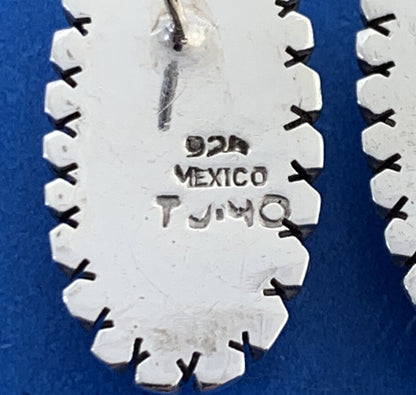 Taxco Mexico TJ-40 925 Sterling Silver Long Oval Red Jasper Stud Earrings