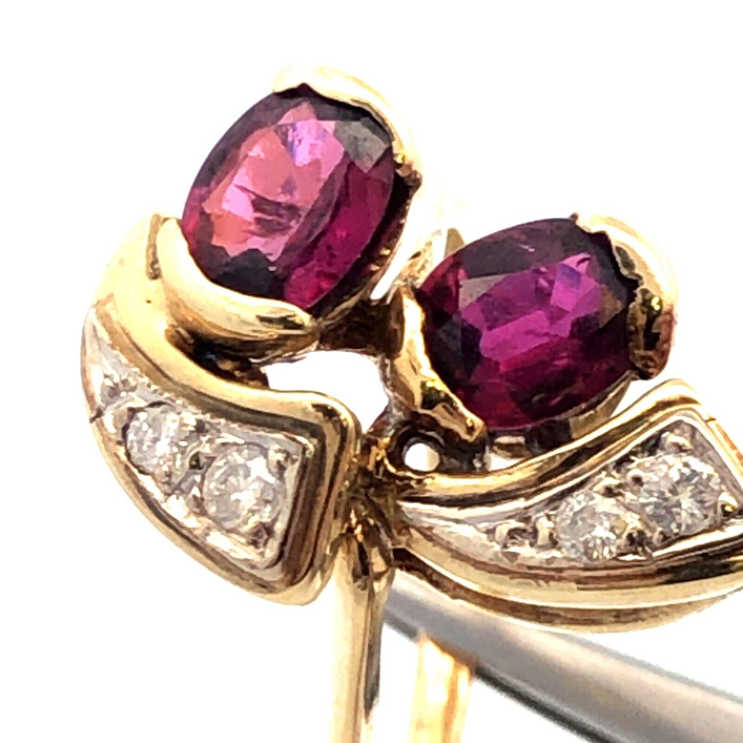 Estate 14K Yellow Gold Ruby Diamond  Accented July Anniversary Free Form Ring