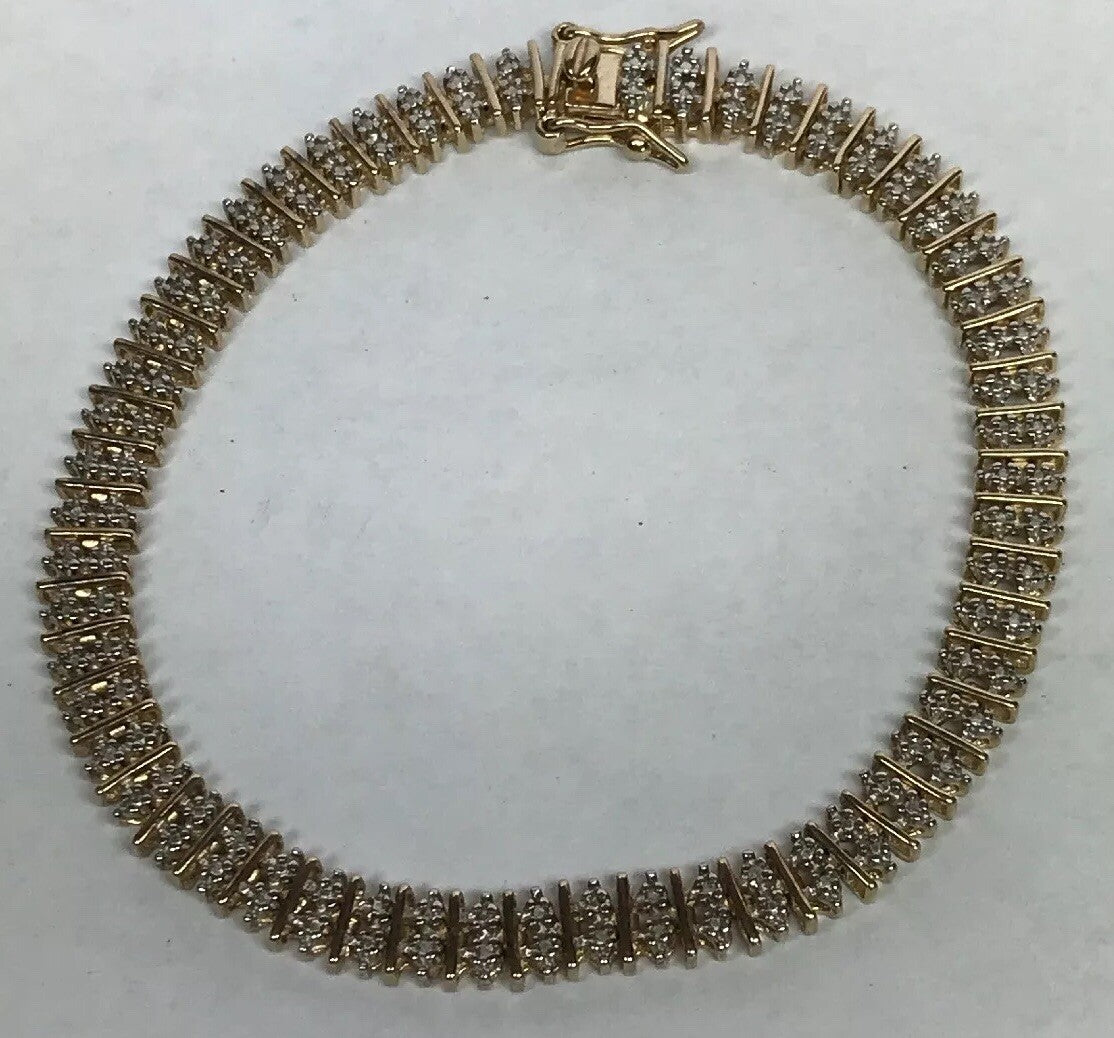 Vintage Sterling Silver 925 Vermeil Diamond Illusion Link Tennis Bracelet S184