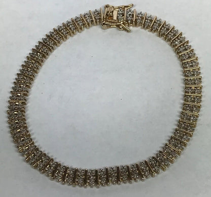 Vintage Sterling Silver 925 Vermeil Diamond Illusion Link Tennis Bracelet S184