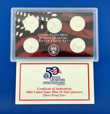 2004 S United States Mint 50 State Quarters 5 Coin Silver Proof Set OMP/COA