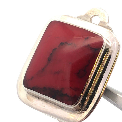 Designer Mexico Sterling Silver Brecciated Red Jasper Rectangle Clip Earrings