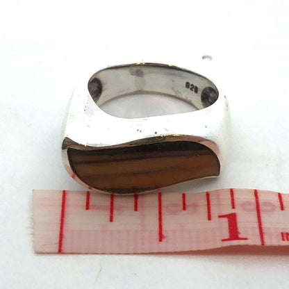 Estate 925 Sterling Silver Tiger's Eye Modernist Twist Cocktail Size 7.5 Ring