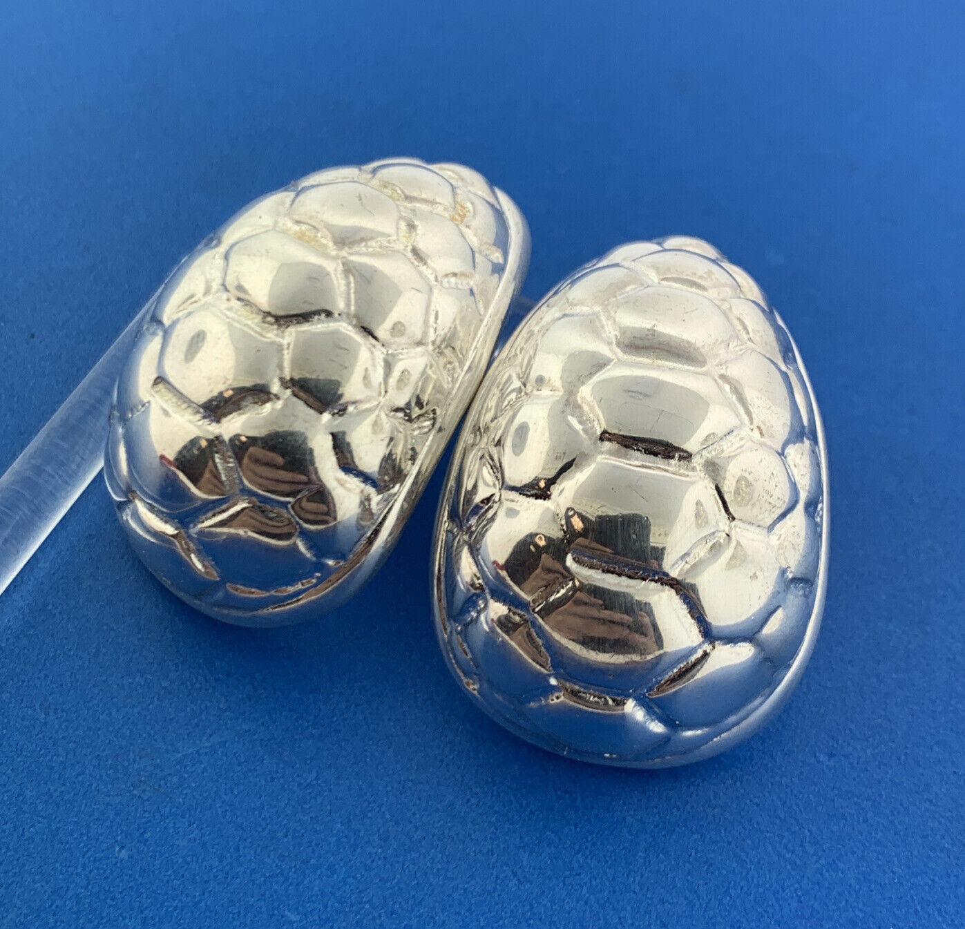 Designer Sterling Silver 925 Curved Hexagon Turtle Shell Statement Stud Earrings