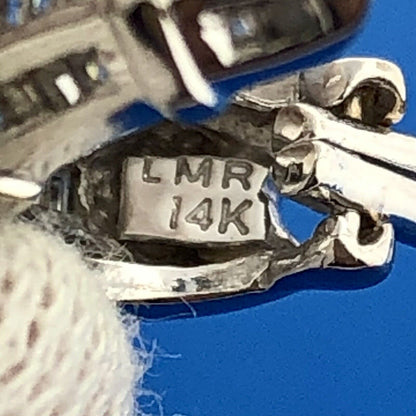 Stunning 14K White Gold Diamond J Hoop Omega Back Wedding Occasion Earrings