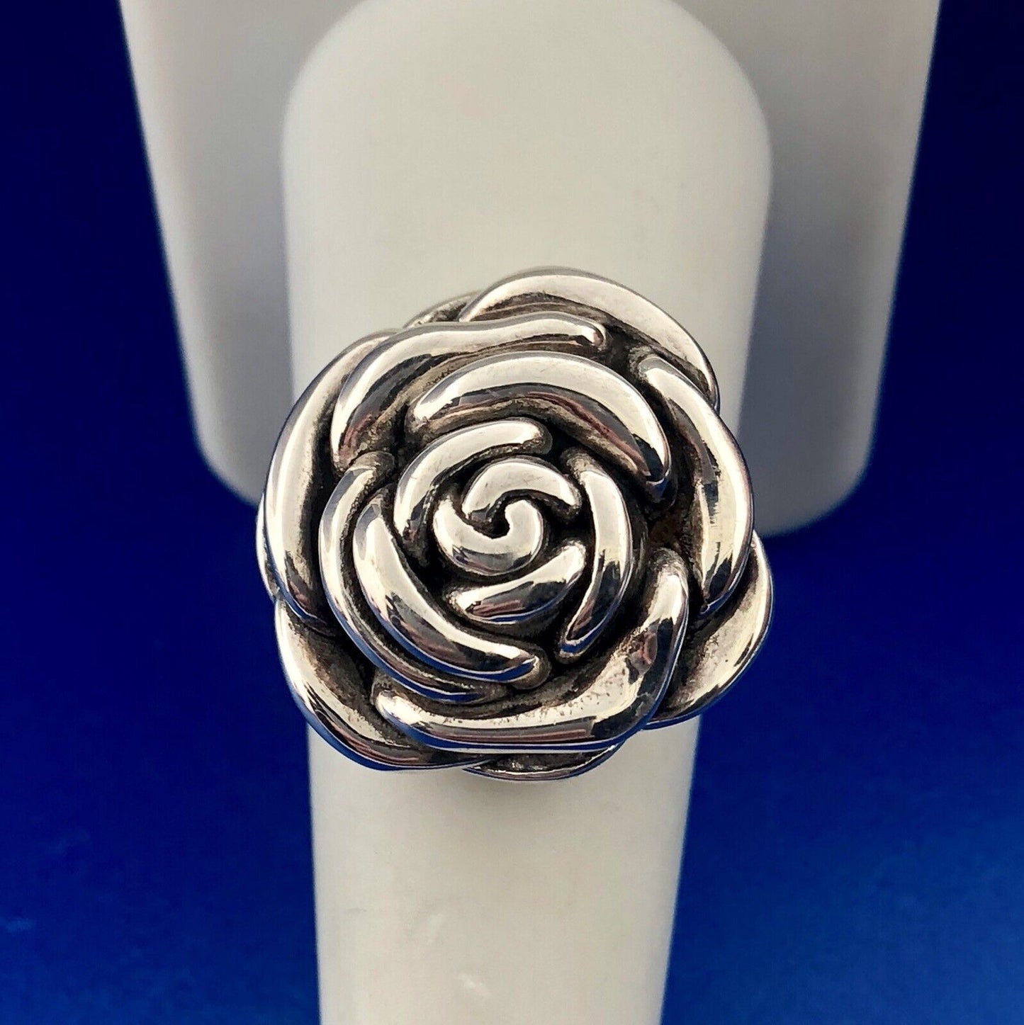 Fun 925 Sterling Silver Textured Rose Camellia Flower Statement Ring