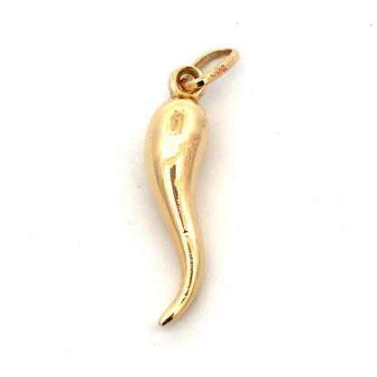 14K Yellow Gold Italian Horn Good Luck Symbol Charm Pendant