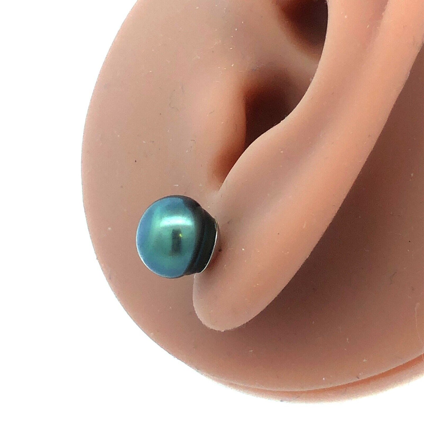 Designer 14K White Gold Round Tahitian Pearl Ball Solitaire Stud Earrings