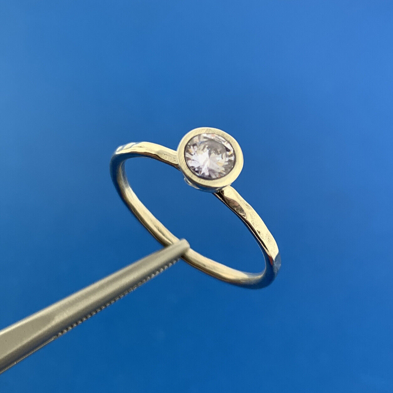 Hammered Band Sterling Silver Amethyst Cubic Zirconia February Stackable Ring