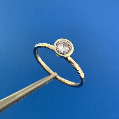 Hammered Band Sterling Silver Amethyst Cubic Zirconia February Stackable Ring