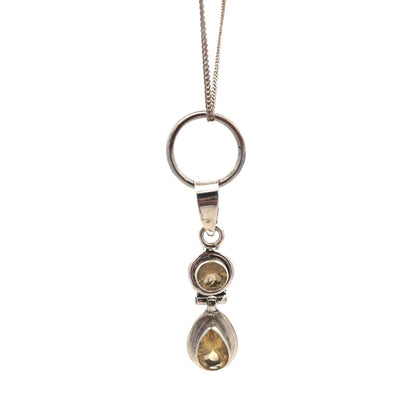 925 Sterling Silver Round Pear Yellow Citrine Pendant Chain Necklace