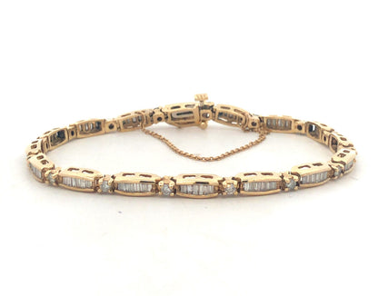 14K Yellow Gold Baguette Round Diamond Tennis Bracelet