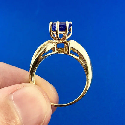 Designer 14K Yellow Gold Tanzanite Marquise Solitaire Diamond Accent Ring