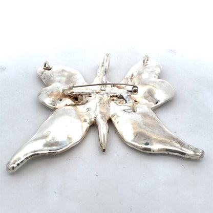 Artisan Hand Made Signed 925 Sterling Silver Butterfly Statement Brooch Pendant