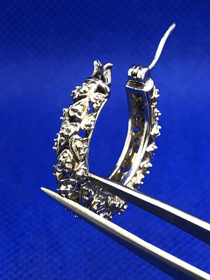 Designer 925 Sterling Silver Textured Heart Detail Snap Round Hoop Earrings