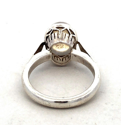 Estate 925 Sterling Silver Oval Moonstone Bezel Solitaire Ring
