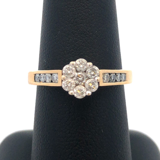 Designer IKS 14K Yellow Gold Diamond Floral Cluster Engagement Anniversary Ring